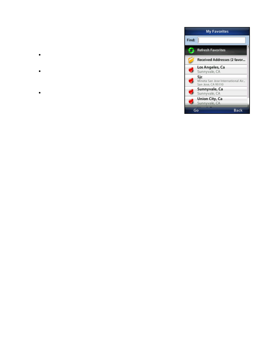 My favorites, Received addresses | Telenav for T-Mobile Supported Devices: v5.76 for J2ME devices User Manual | Page 47 / 71