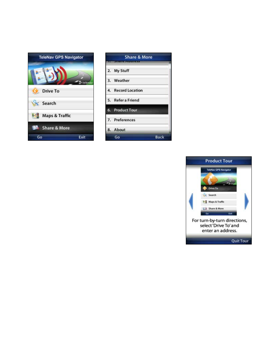 Product tour | Telenav for T-Mobile Supported Devices: v5.76 for J2ME devices User Manual | Page 60 / 71
