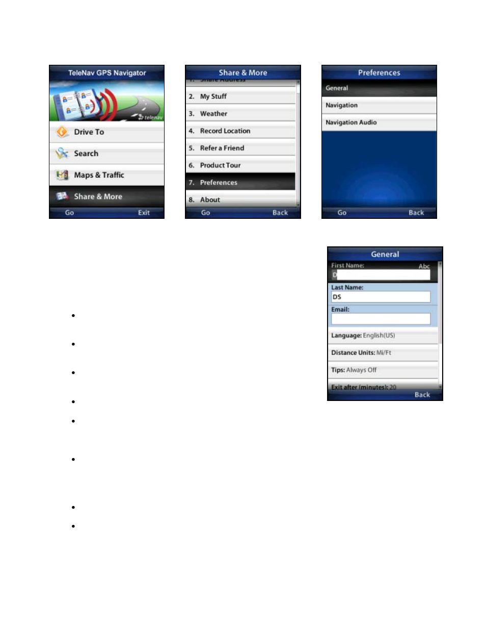 Preferences, General | Telenav for T-Mobile Supported Devices: v5.76 for J2ME devices User Manual | Page 61 / 71