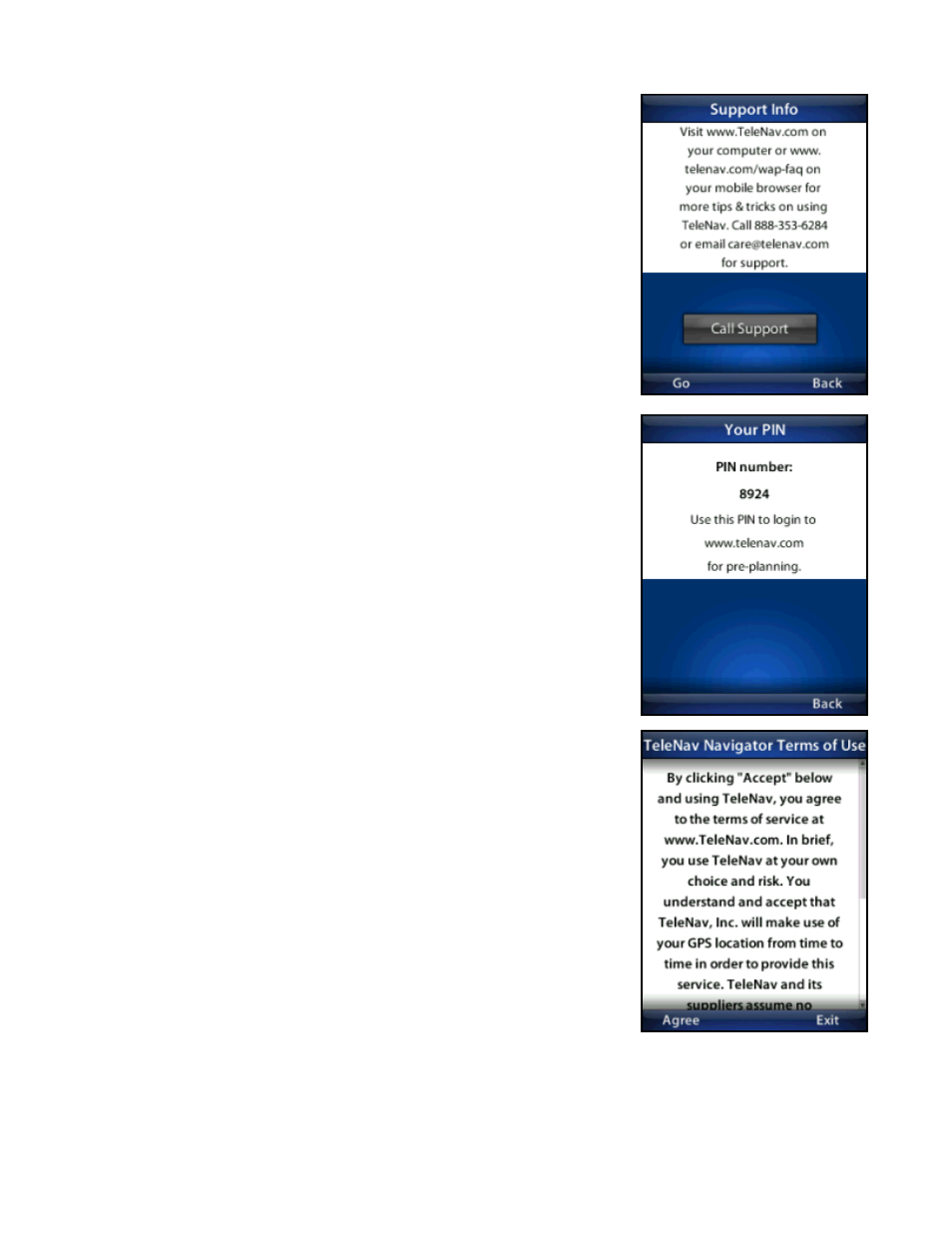 Support info, Your pin number, Terms and conditions | Telenav for T-Mobile Supported Devices: v5.76 for J2ME devices User Manual | Page 64 / 71
