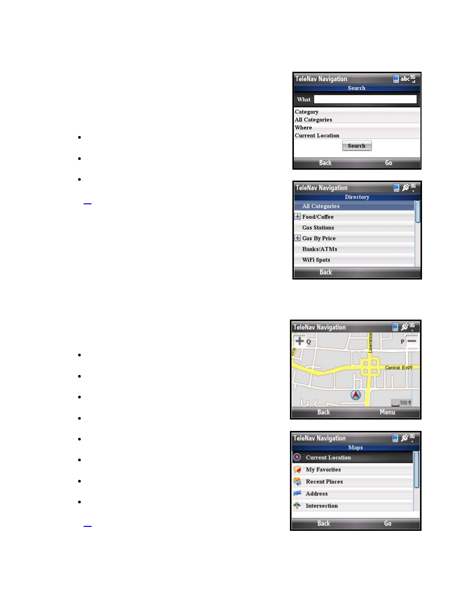 Directory (search) menu, Maps & traffic menu | Telenav for T-Mobile Supported Devices: v5.5 for Windows Mobile HTC devices User Manual | Page 15 / 64