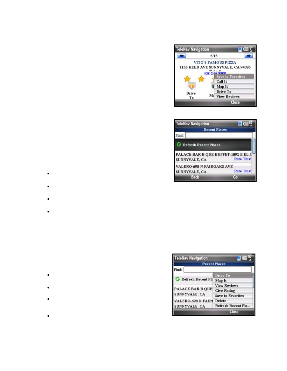 Save a location to my favorites, Recent places | Telenav for T-Mobile Supported Devices: v5.5 for Windows Mobile HTC devices User Manual | Page 19 / 64