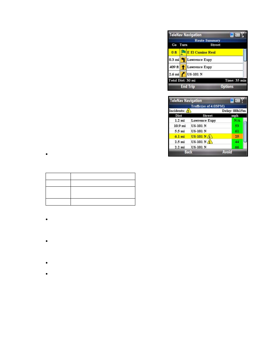 Route summary, Traffic summary | Telenav for T-Mobile Supported Devices: v5.5 for Windows Mobile HTC devices User Manual | Page 31 / 64