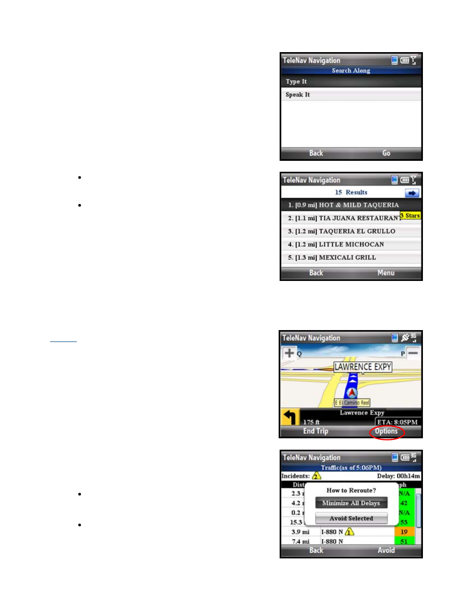 Search along, Re-routing options, Manual | Telenav for T-Mobile Supported Devices: v5.5 for Windows Mobile HTC devices User Manual | Page 33 / 64