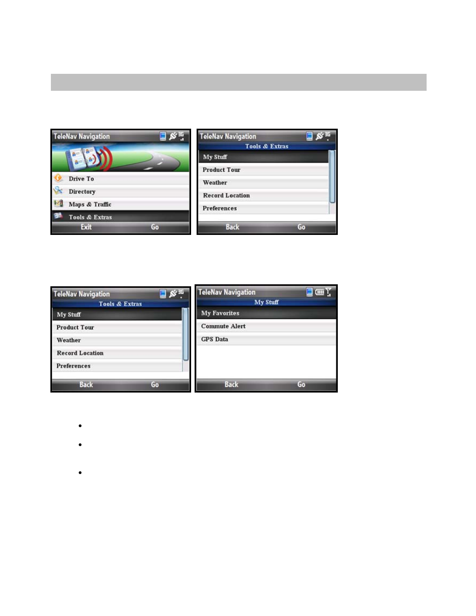 Share & more menu, My stuff | Telenav for T-Mobile Supported Devices: v5.5 for Windows Mobile HTC devices User Manual | Page 47 / 64