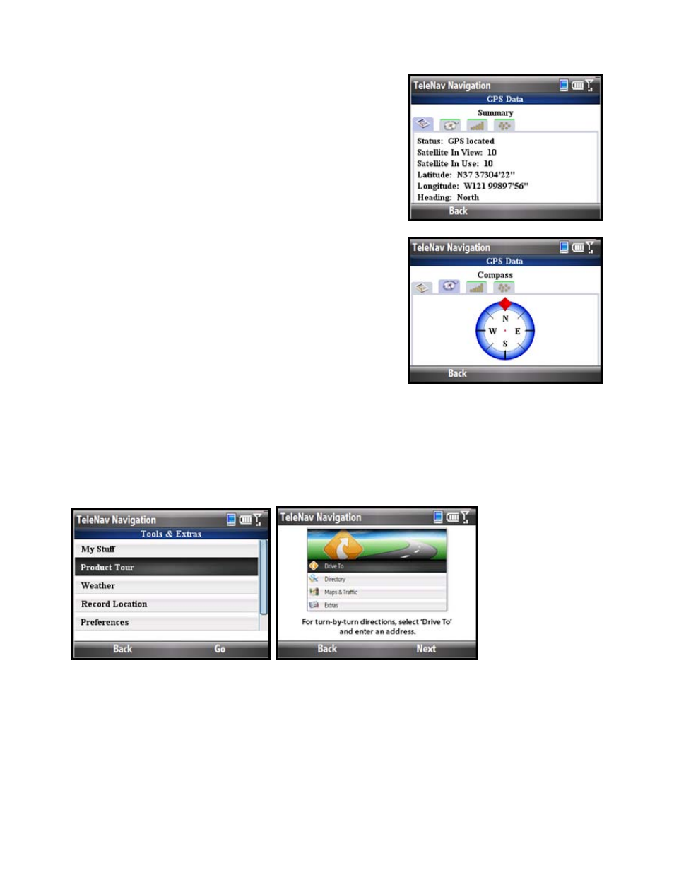 Gps data, Product tour | Telenav for T-Mobile Supported Devices: v5.5 for Windows Mobile HTC devices User Manual | Page 52 / 64