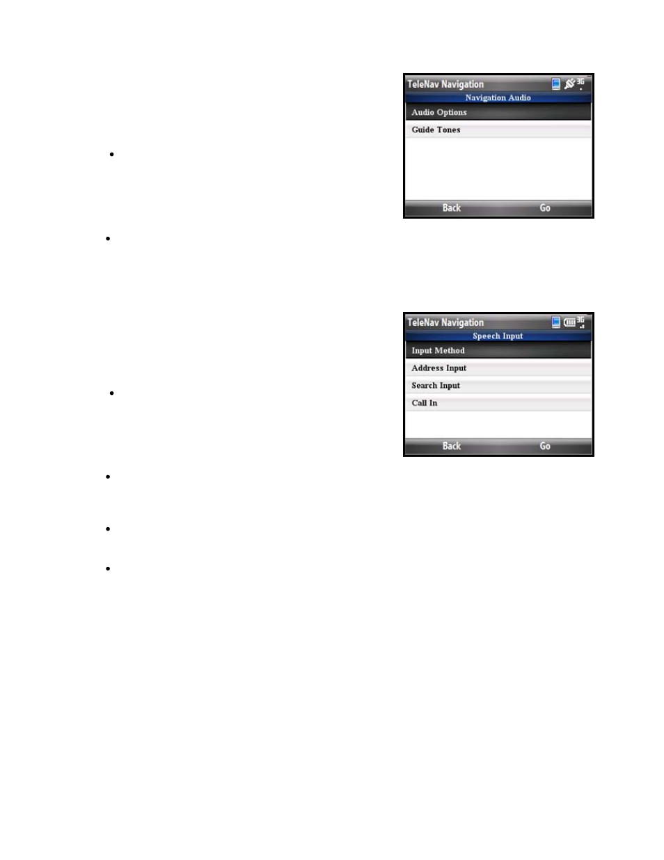 Navigation audio, Speech input | Telenav for T-Mobile Supported Devices: v5.5 for Windows Mobile HTC devices User Manual | Page 56 / 64