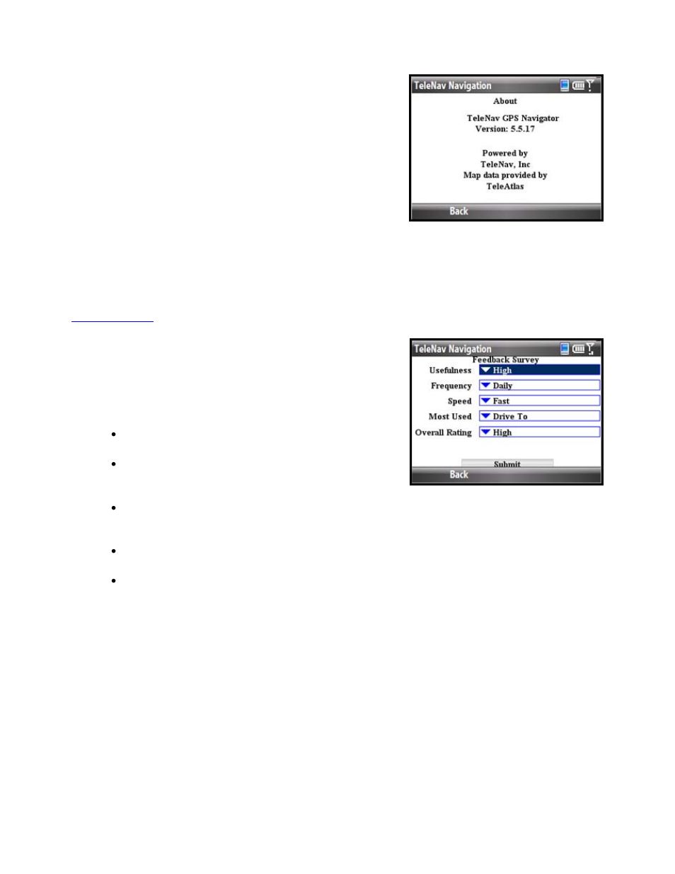 About telenav, Support info, Feedback survey | Telenav for T-Mobile Supported Devices: v5.5 for Windows Mobile HTC devices User Manual | Page 58 / 64