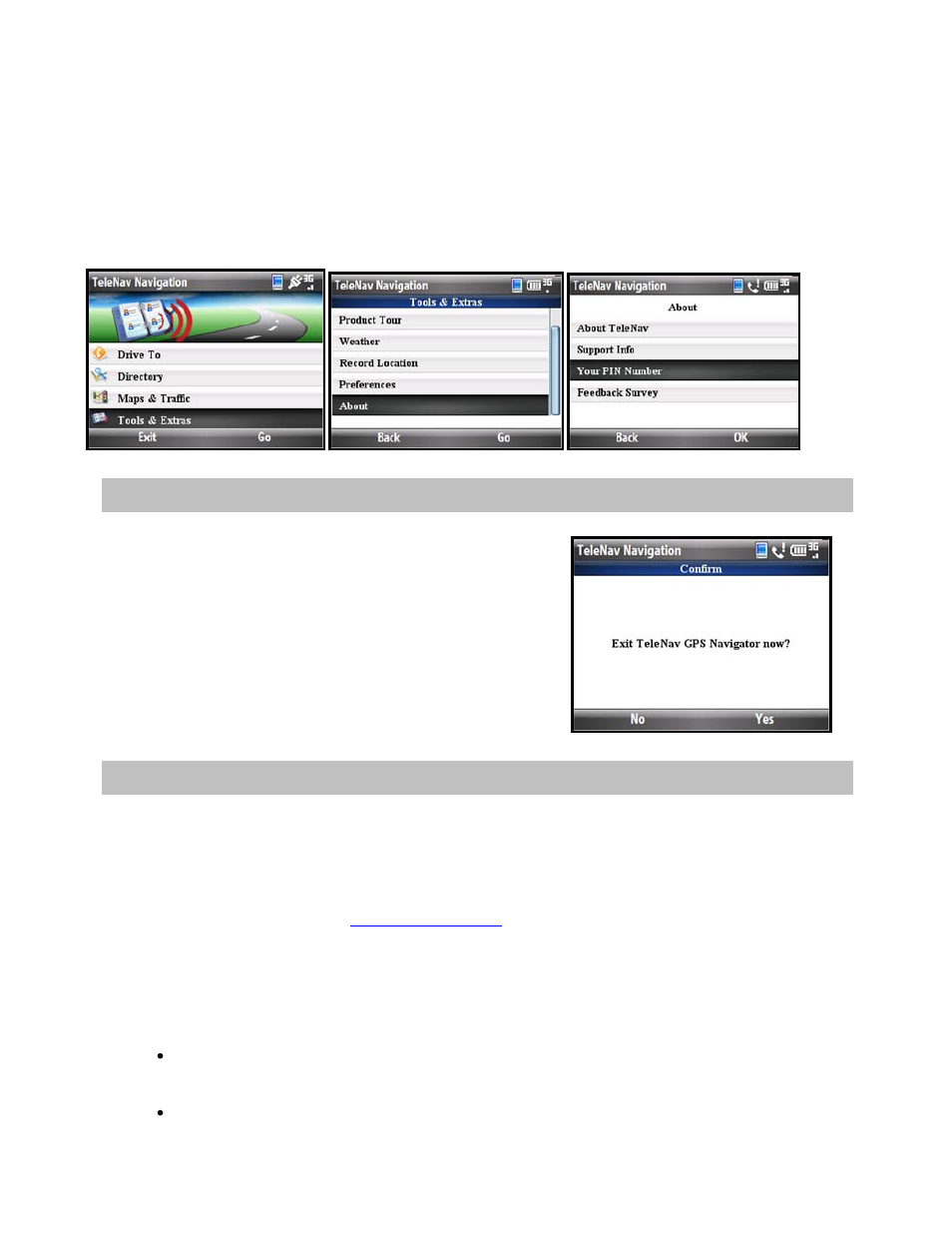 Exiting telenav gps navigator, The telenav website, Available without logging in | Telenav for T-Mobile Supported Devices: v5.5 for Windows Mobile HTC devices User Manual | Page 60 / 64