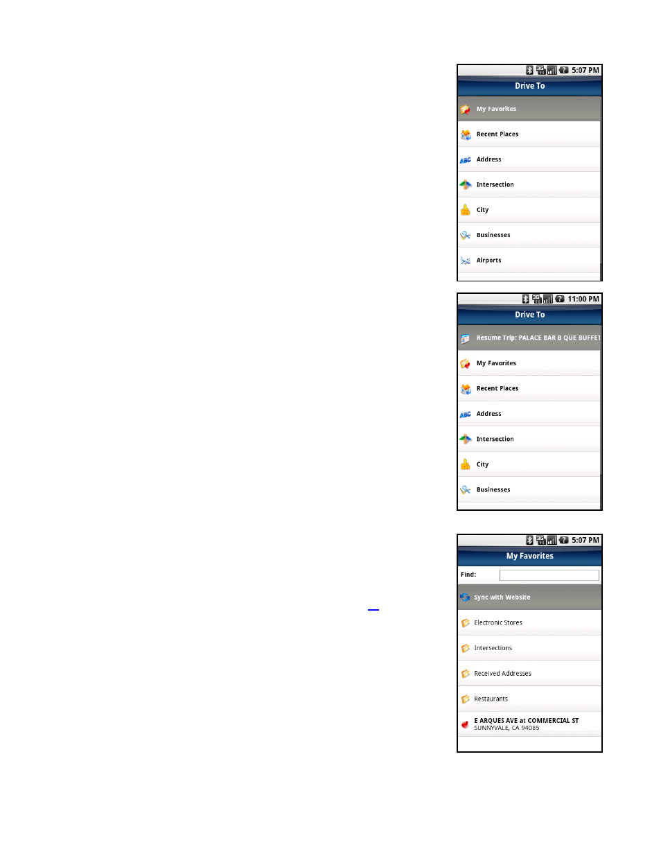 Resume trip, My favorites | Telenav for T-Mobile Supported Devices: v5.5 for Android devices User Manual | Page 18 / 71