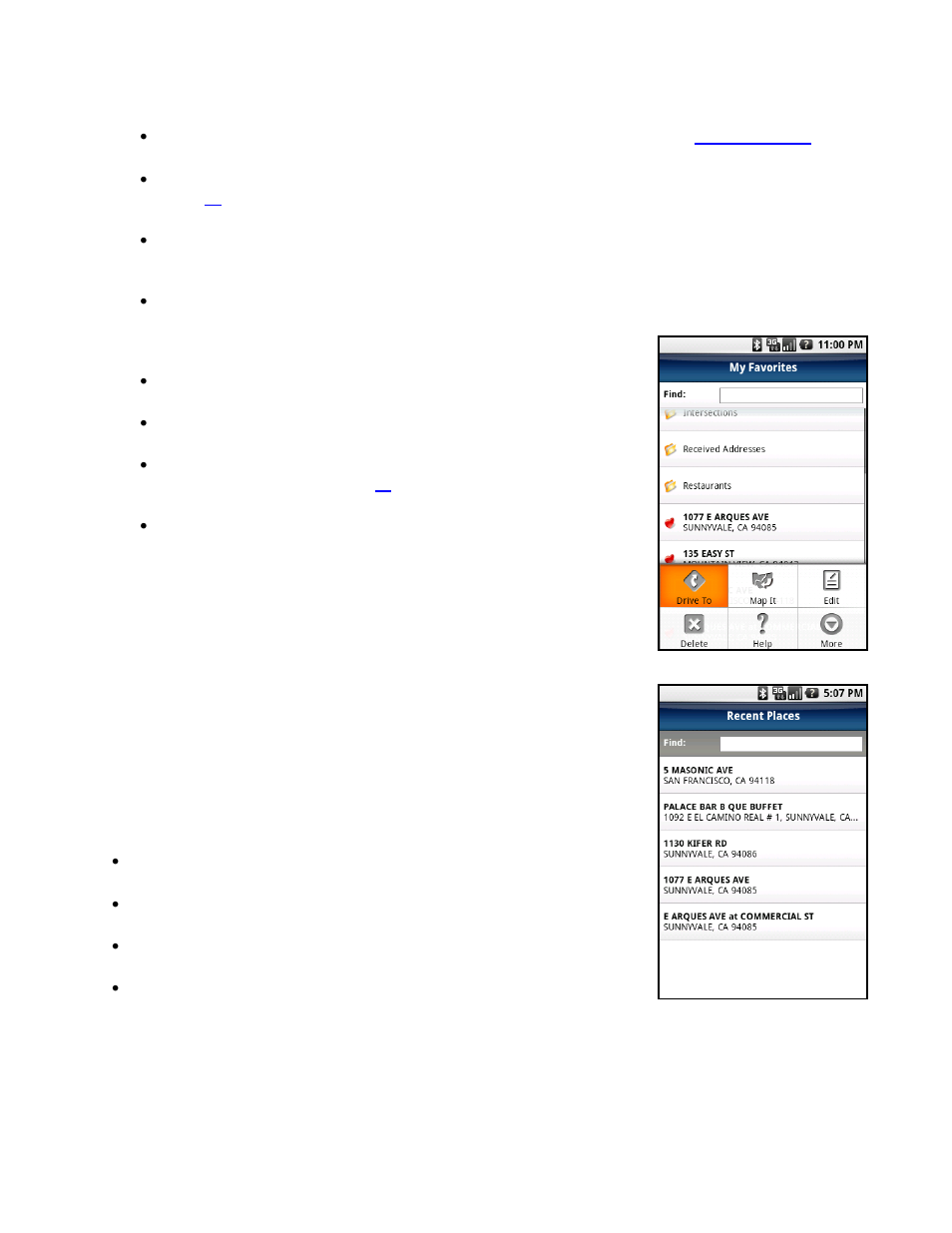 Recent places | Telenav for T-Mobile Supported Devices: v5.5 for Android devices User Manual | Page 19 / 71