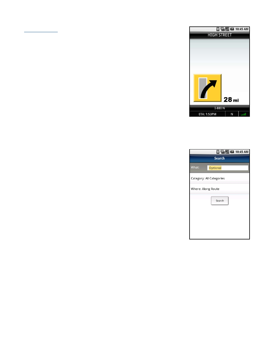 Turn icons only, Search | Telenav for T-Mobile Supported Devices: v5.5 for Android devices User Manual | Page 35 / 71