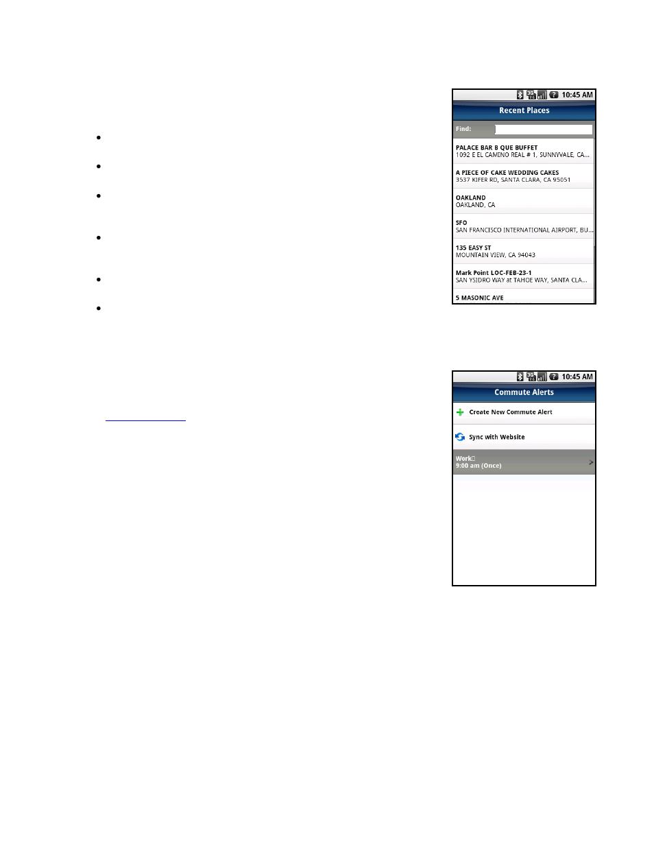 Recent places, Commute alerts | Telenav for T-Mobile Supported Devices: v5.5 for Android devices User Manual | Page 54 / 71