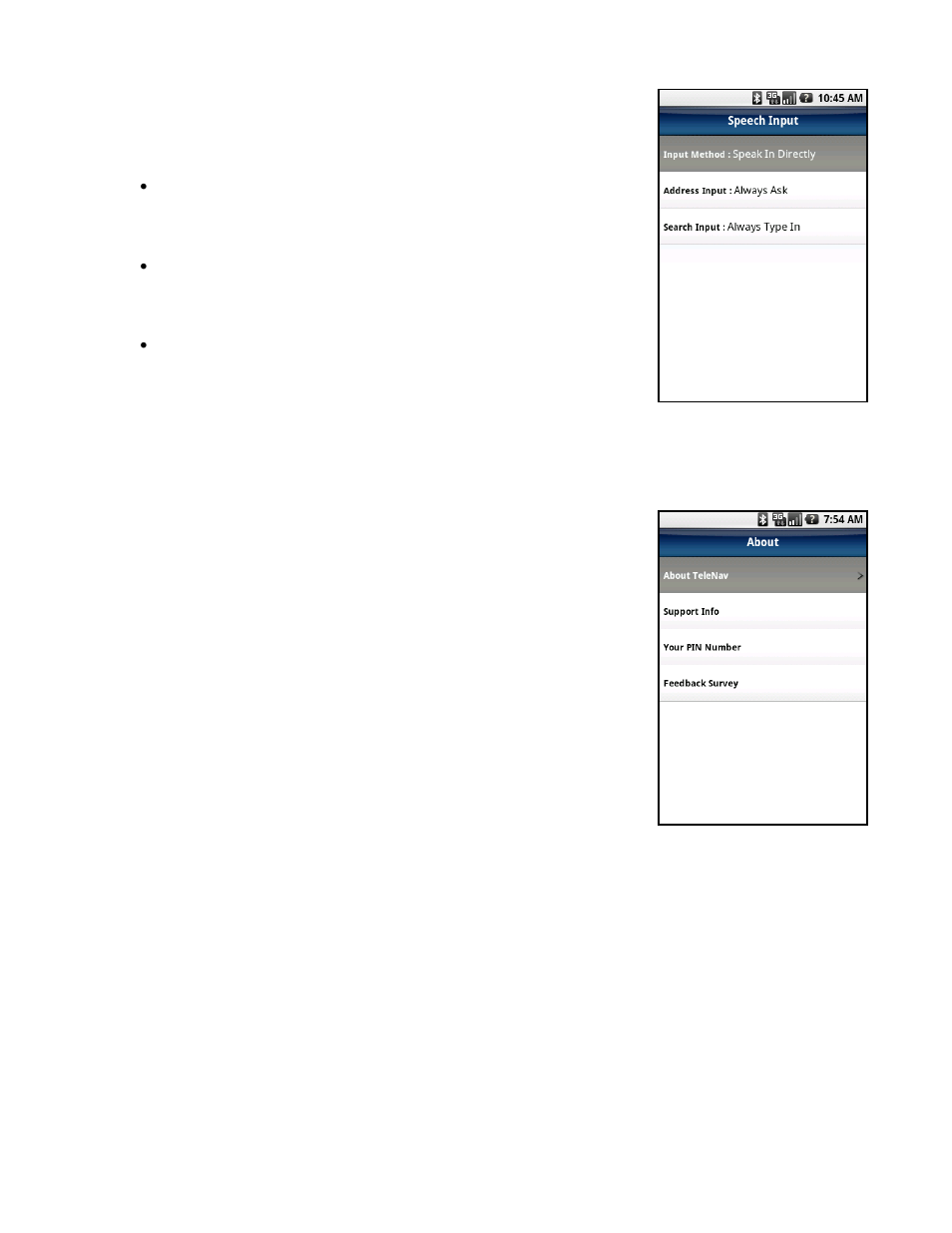 Speech input, About | Telenav for T-Mobile Supported Devices: v5.5 for Android devices User Manual | Page 62 / 71