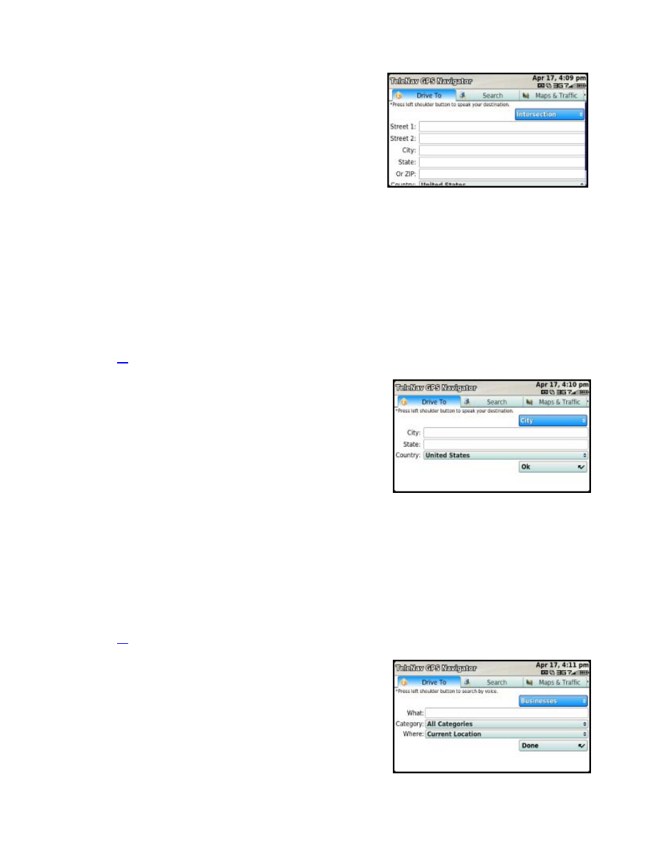Intersection, City, Business | Telenav for T-Mobile Supported Devices: v5.5 for T-Mobile Sidekick LX User Manual | Page 18 / 57
