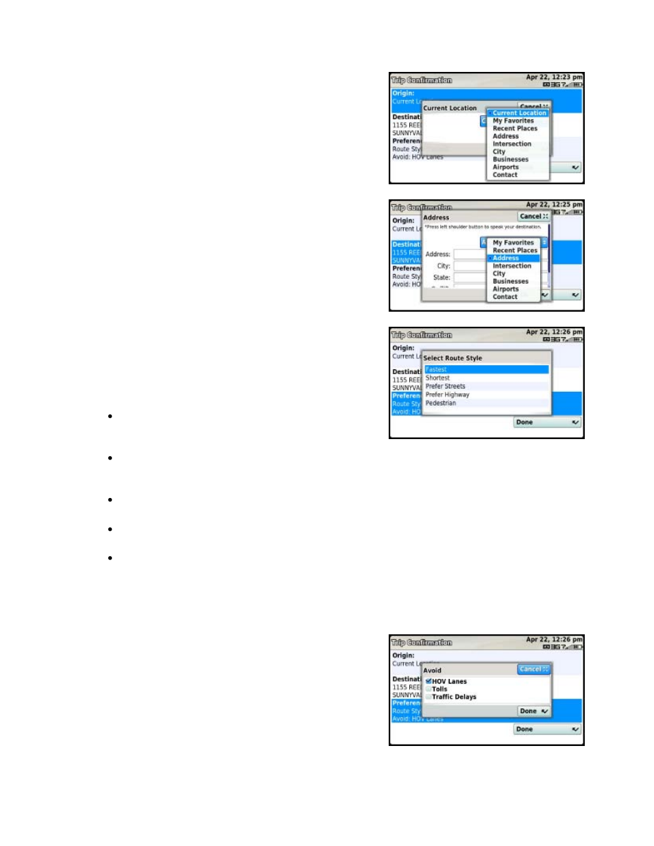 Edit origin, Edit destination, Edit preferences | Telenav for T-Mobile Supported Devices: v5.5 for T-Mobile Sidekick LX User Manual | Page 21 / 57