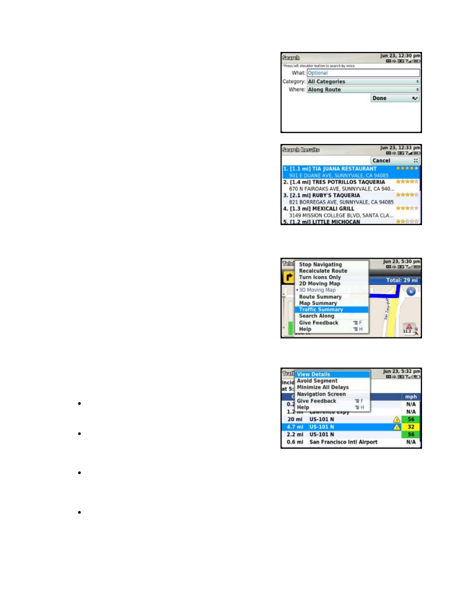 Search along route, Re-routing options, Manual | Telenav for T-Mobile Supported Devices: v5.5 for T-Mobile Sidekick LX User Manual | Page 30 / 57
