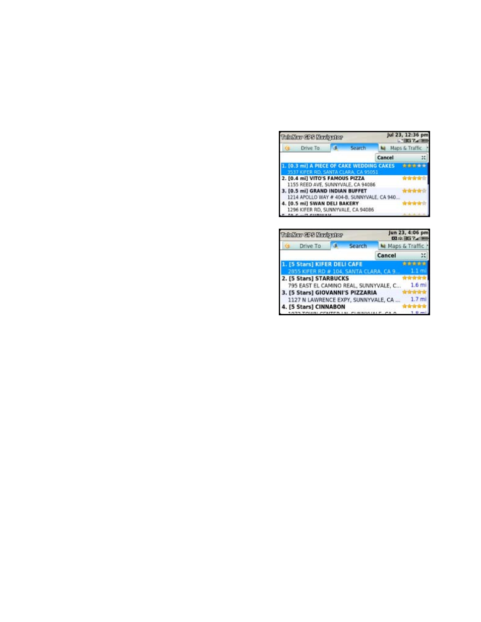Sort by relevance, Sort by distance, Sort by star rating | Map results | Telenav for T-Mobile Supported Devices: v5.5 for T-Mobile Sidekick LX User Manual | Page 35 / 57