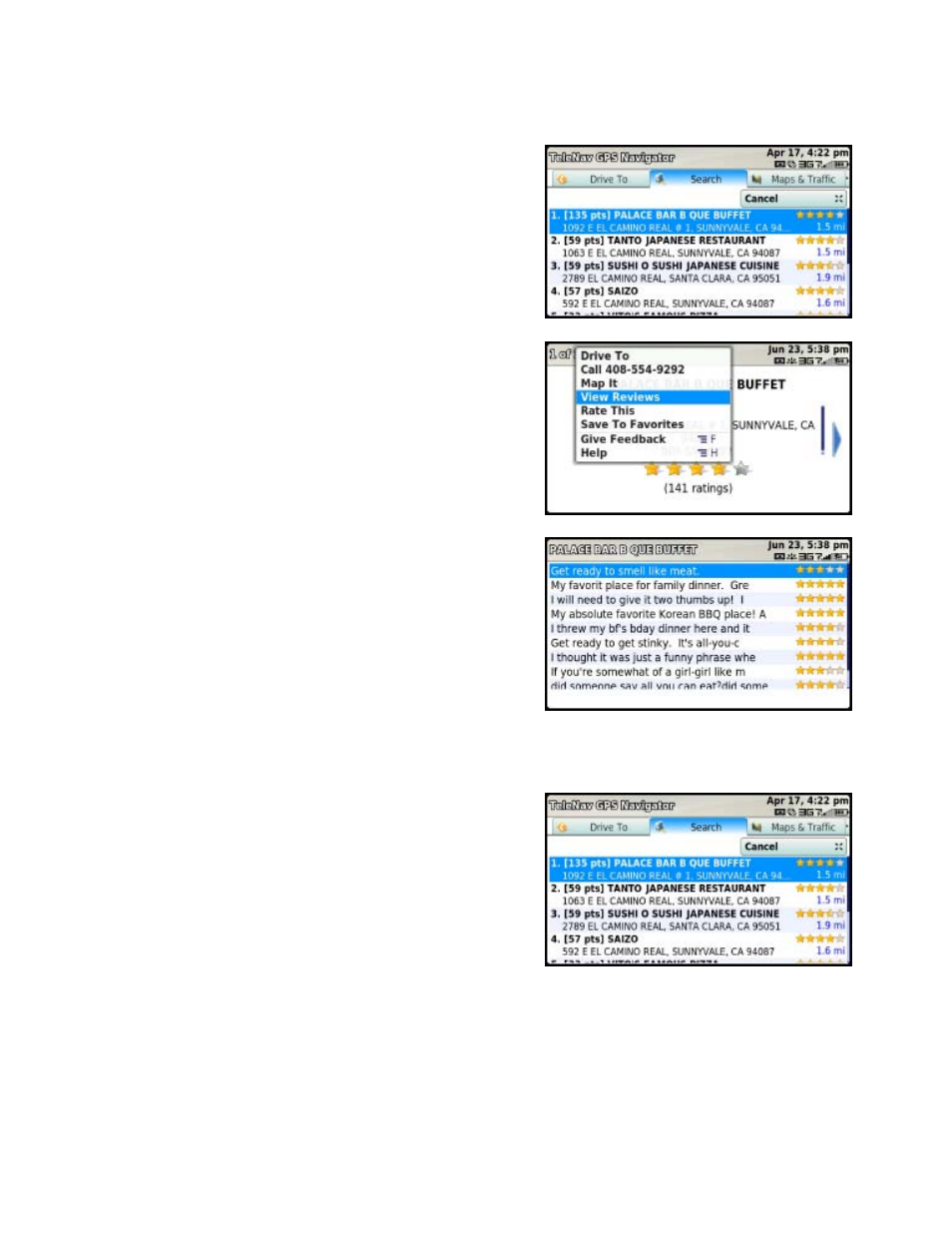 Read reviews, Submit your own rating | Telenav for T-Mobile Supported Devices: v5.5 for T-Mobile Sidekick LX User Manual | Page 38 / 57