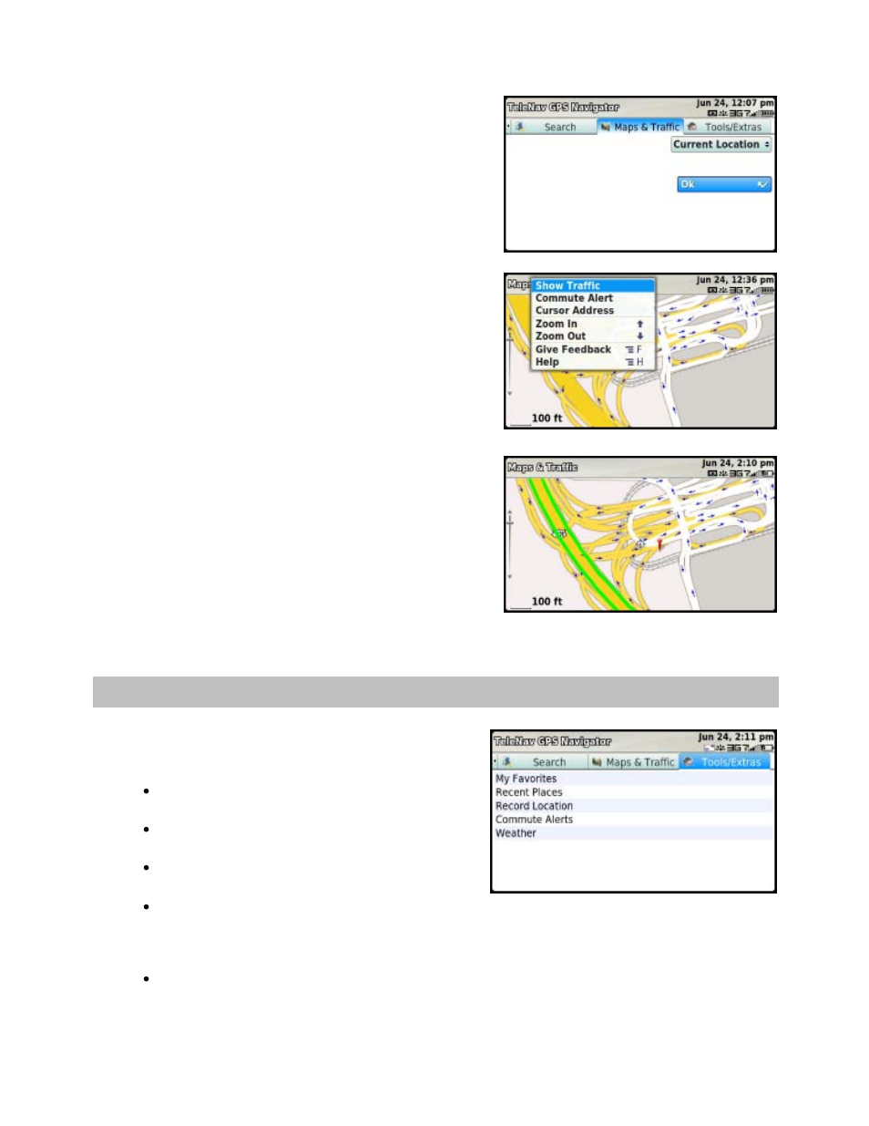 Check traffic, Tools/extras tab | Telenav for T-Mobile Supported Devices: v5.5 for T-Mobile Sidekick LX User Manual | Page 41 / 57