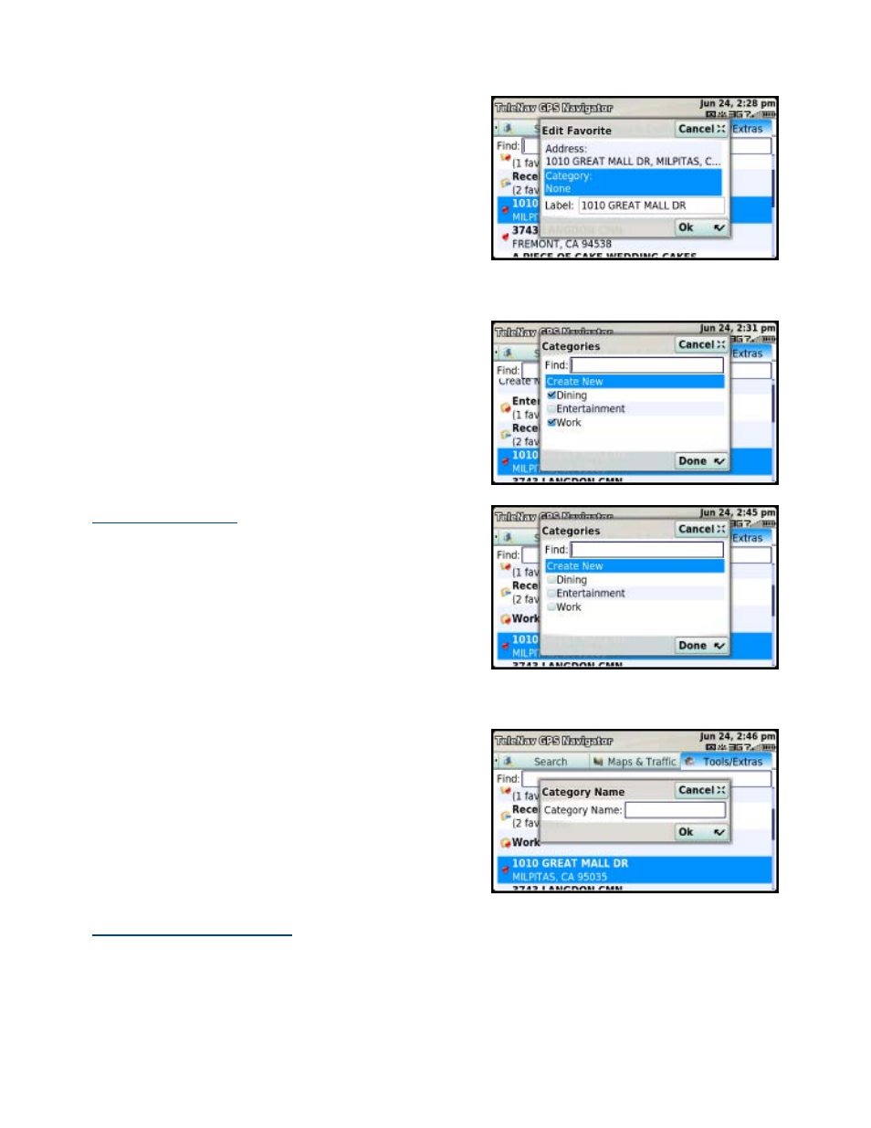 Category, Create new category, Delete or rename a category | Telenav for T-Mobile Supported Devices: v5.5 for T-Mobile Sidekick LX User Manual | Page 43 / 57