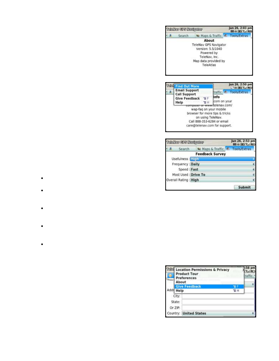About telenav, Support info, Feedback survey | Telenav for T-Mobile Supported Devices: v5.5 for T-Mobile Sidekick LX User Manual | Page 51 / 57