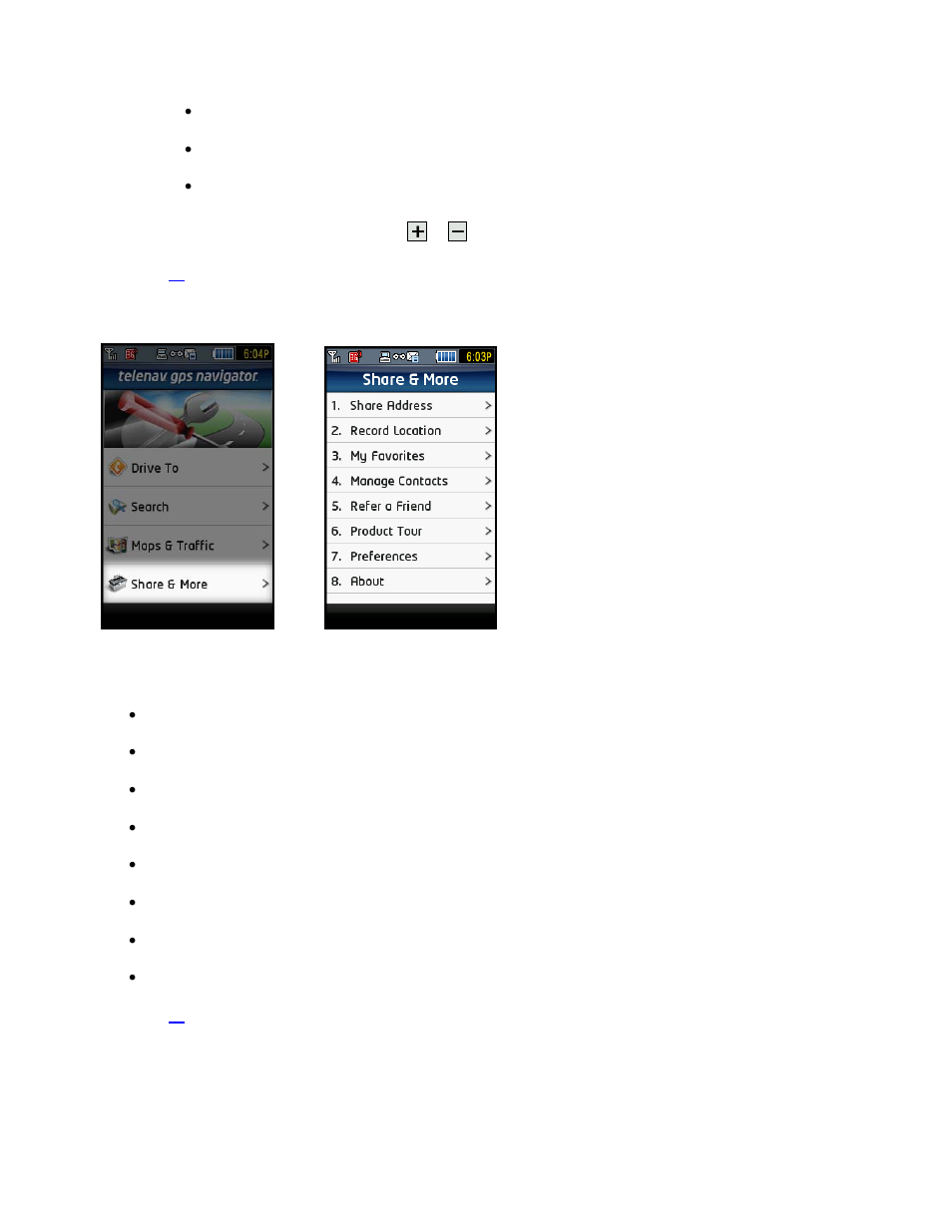 Share & more menu | Telenav for T-Mobile Supported Devices: v5.2 for J2ME touch screen devices User Manual | Page 16 / 70