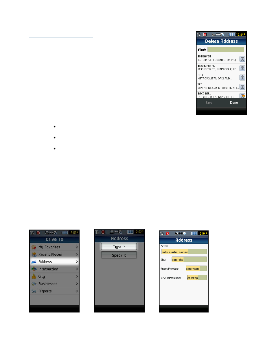 Save or delete recent places, Address – type it | Telenav for T-Mobile Supported Devices: v5.2 for J2ME touch screen devices User Manual | Page 20 / 70