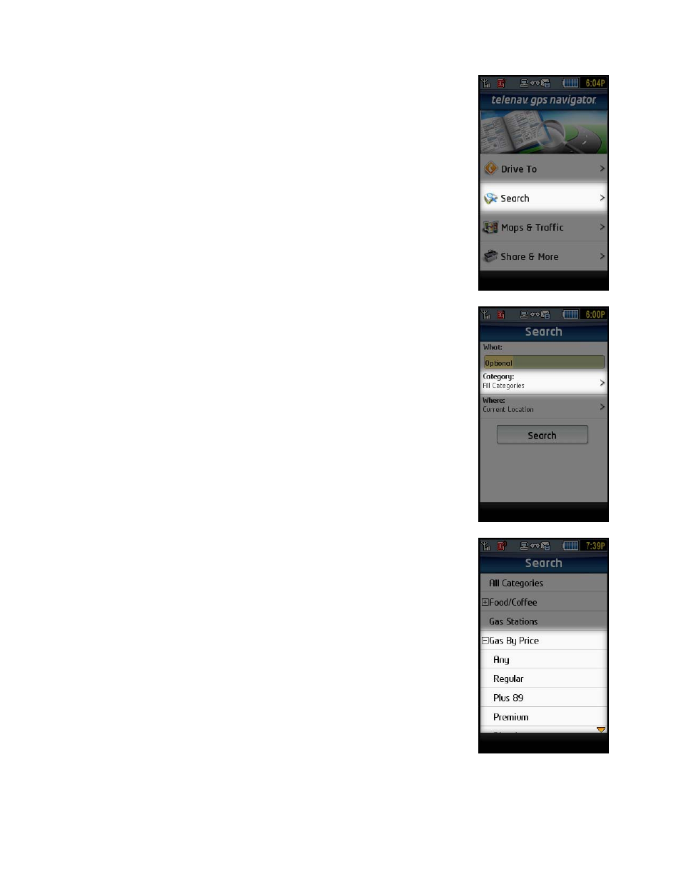 Search for gas by price | Telenav for T-Mobile Supported Devices: v5.2 for J2ME touch screen devices User Manual | Page 41 / 70