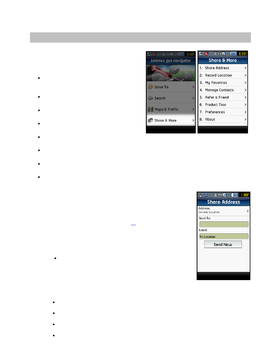 Share & more menu, Share address | Telenav for T-Mobile Supported Devices: v5.2 for J2ME touch screen devices User Manual | Page 50 / 70