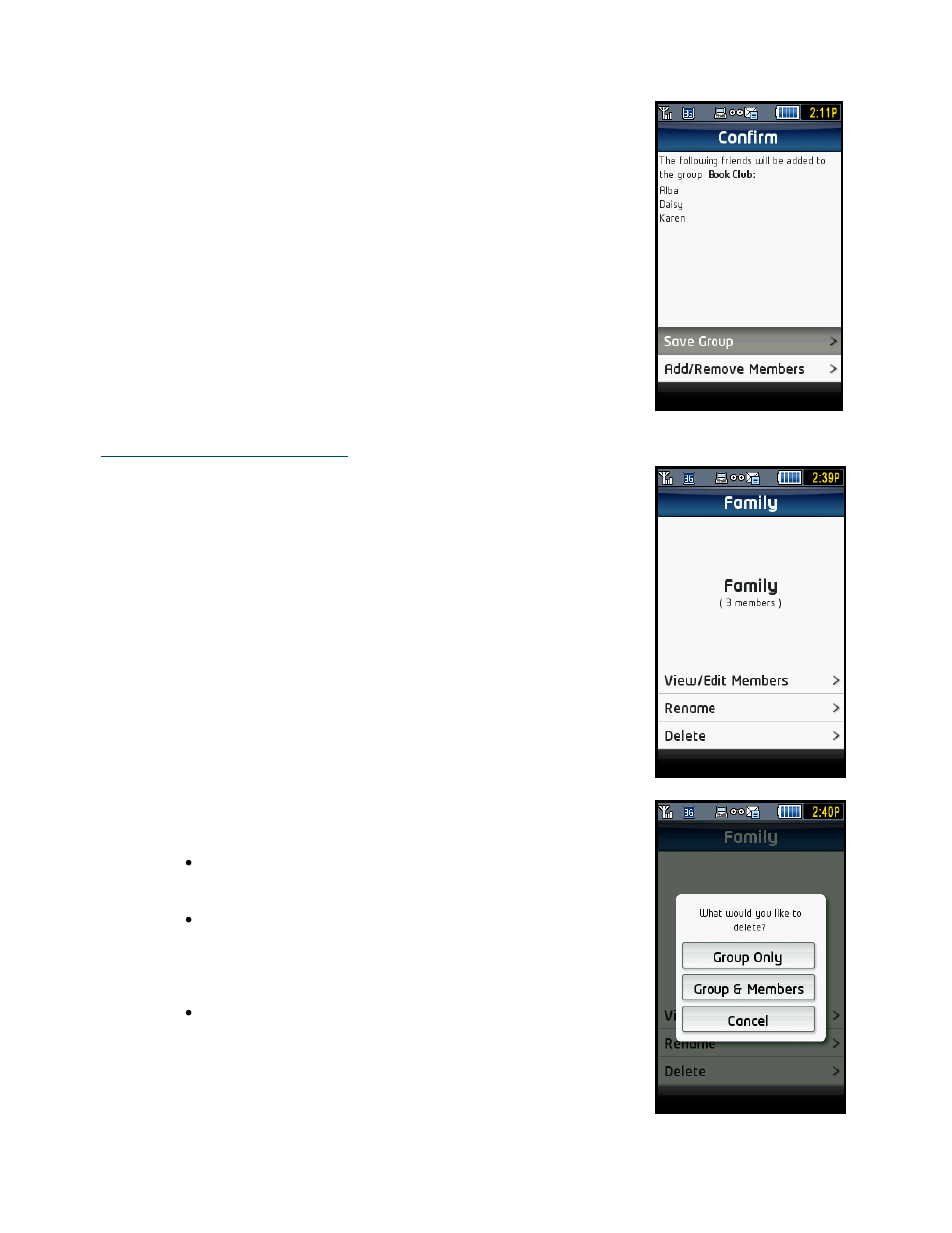 Add or delete groups or contacts | Telenav for T-Mobile Supported Devices: v5.2 for J2ME touch screen devices User Manual | Page 59 / 70