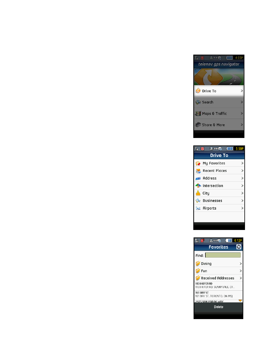 Drive to menu, My favorites | Telenav for T-Mobile Supported Devices: v5.2 for Samsung T929 User Manual | Page 17 / 69