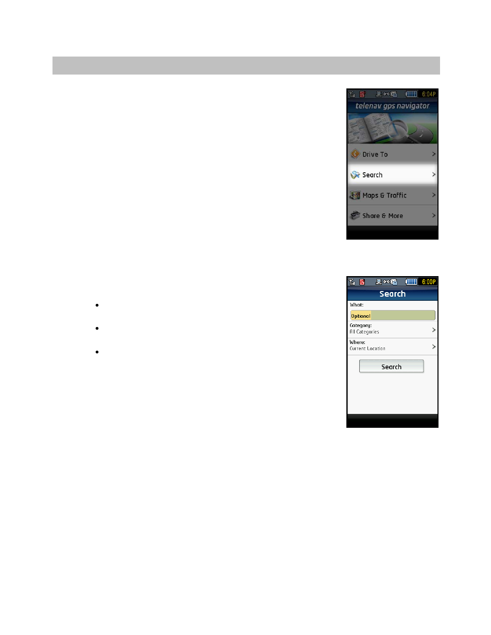 Search menu | Telenav for T-Mobile Supported Devices: v5.2 for Samsung T929 User Manual | Page 36 / 69