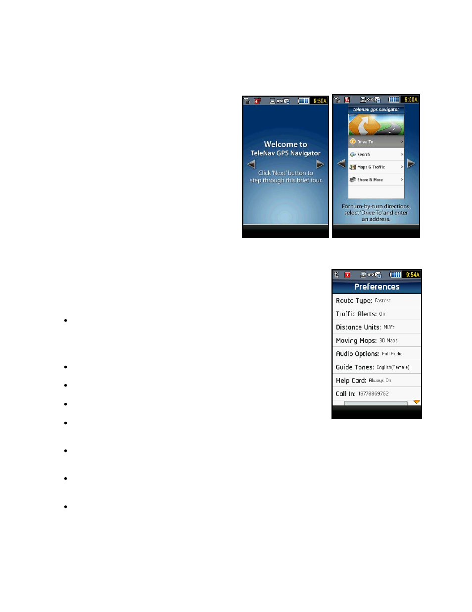 Product tour, Preferences | Telenav for T-Mobile Supported Devices: v5.2 for Samsung T929 User Manual | Page 60 / 69