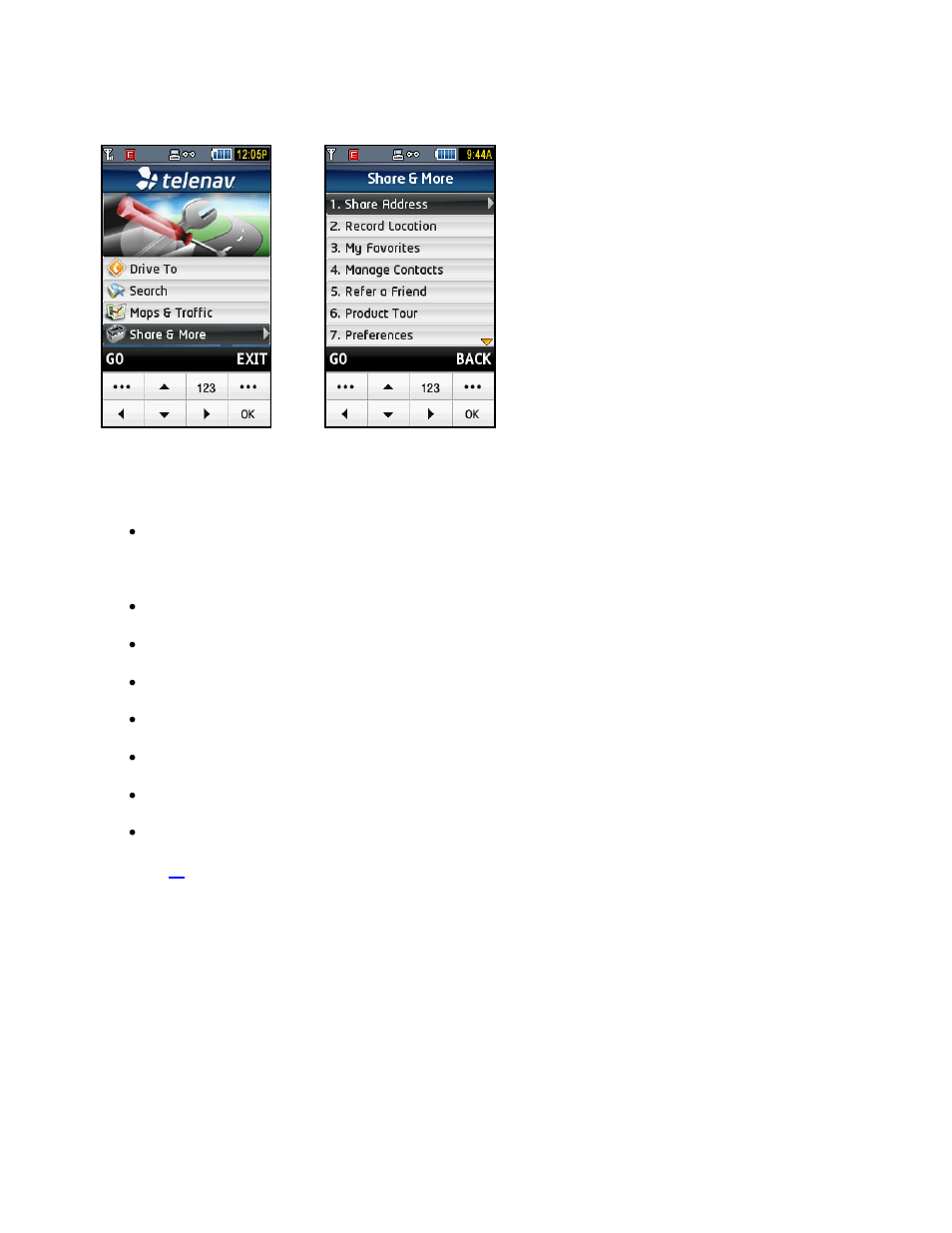 Share & more menu | Telenav for T-Mobile Supported Devices: v5.2 for Samsung T919 Users Guide User Manual | Page 15 / 60