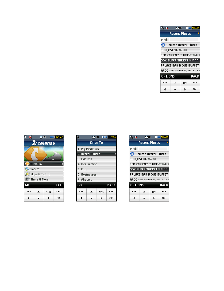 Recent places, Select a recent place | Telenav for T-Mobile Supported Devices: v5.2 for Samsung T919 Users Guide User Manual | Page 19 / 60