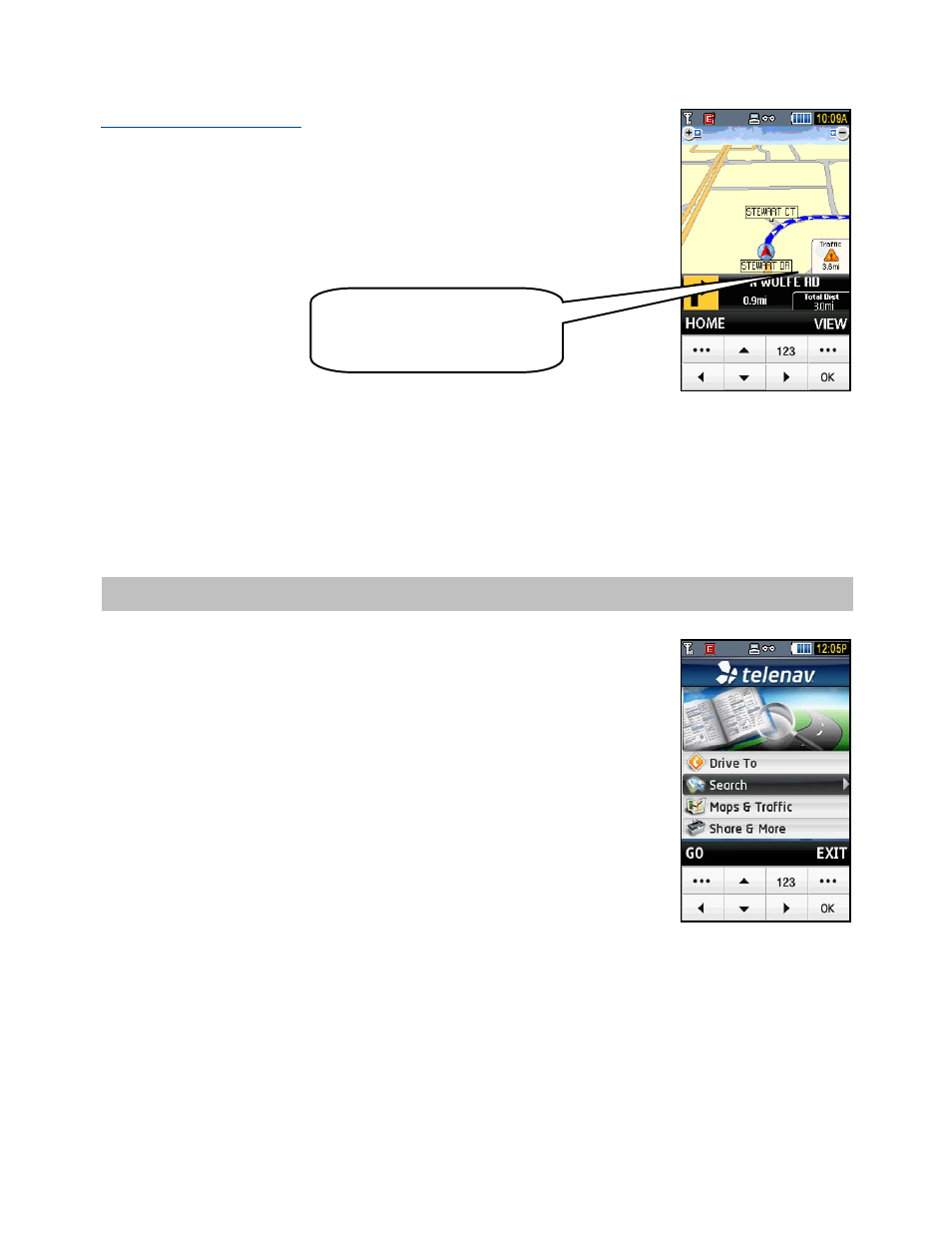 Avoid ahead (audio detour), Search menu | Telenav for T-Mobile Supported Devices: v5.2 for Samsung T919 Users Guide User Manual | Page 39 / 60