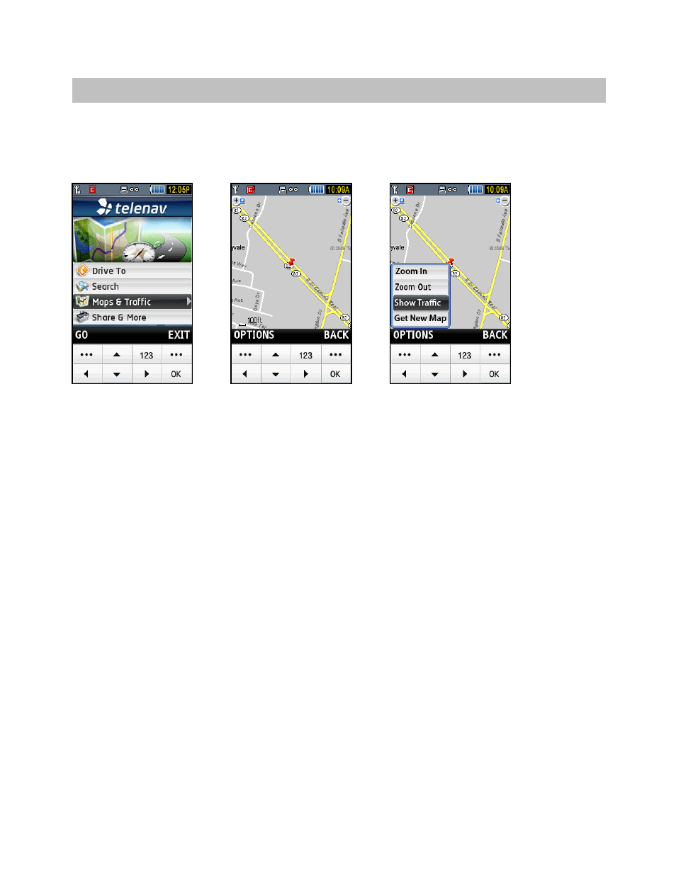 Maps & traffic menu | Telenav for T-Mobile Supported Devices: v5.2 for Samsung T919 Users Guide User Manual | Page 42 / 60