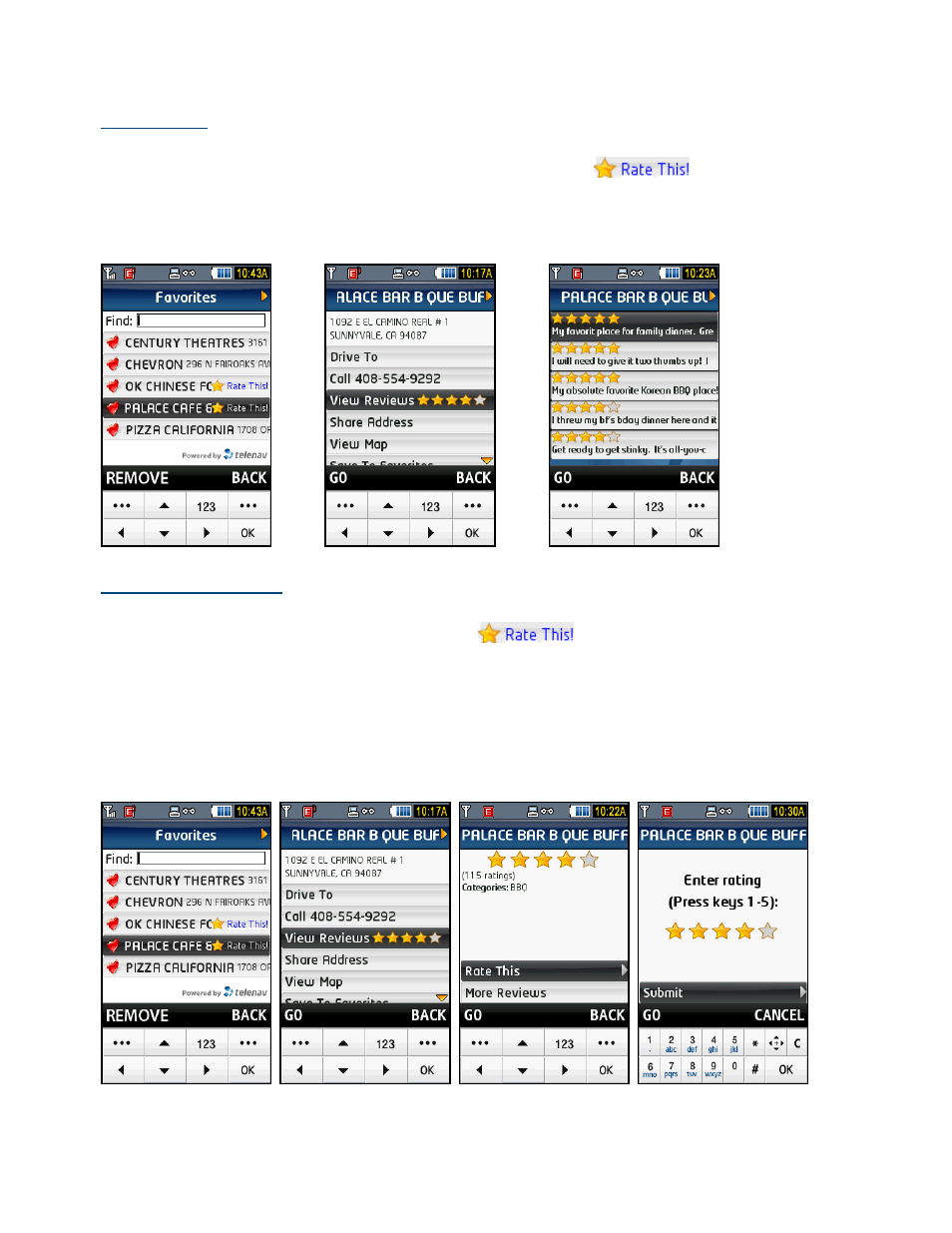 Read reviews, Submit your own rating | Telenav for T-Mobile Supported Devices: v5.2 for Samsung T919 Users Guide User Manual | Page 48 / 60