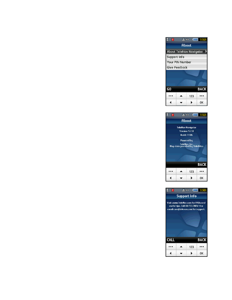 About, About telenav navigator, Support info | Telenav for T-Mobile Supported Devices: v5.2 for Samsung T919 Users Guide User Manual | Page 52 / 60