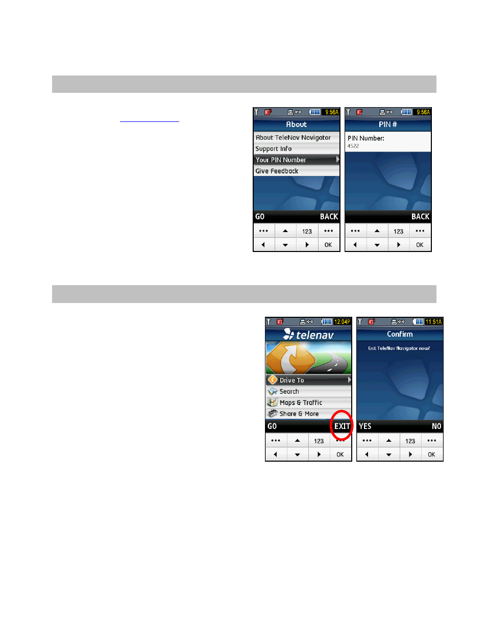 Change your pin number, Exit telenav gps navigator | Telenav for T-Mobile Supported Devices: v5.2 for Samsung T919 Users Guide User Manual | Page 55 / 60