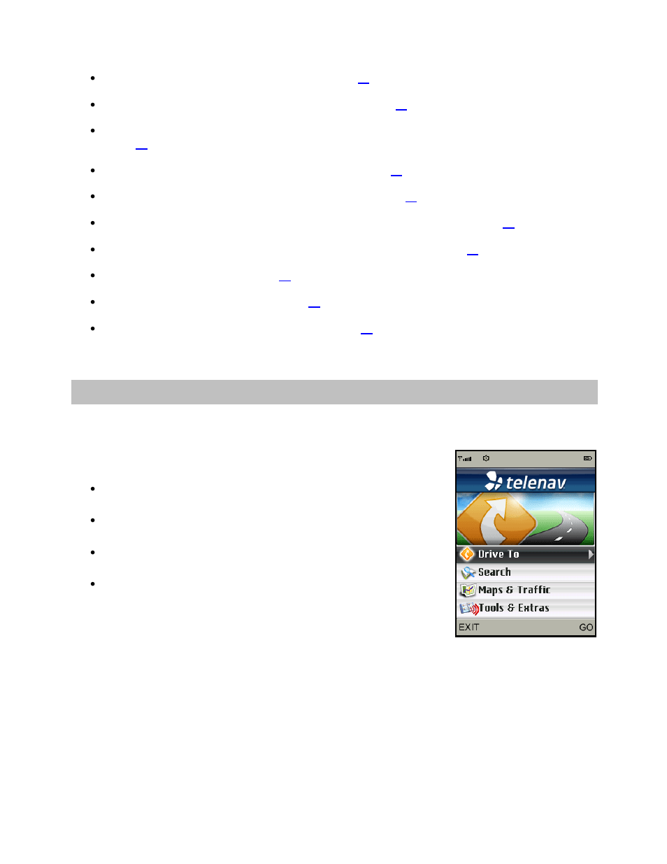Telenav gps navigator menu overview | Telenav for T-Mobile Supported Devices: v5.2 for J2ME; Sony-Ericsson TM506 Users Guide User Manual | Page 12 / 58