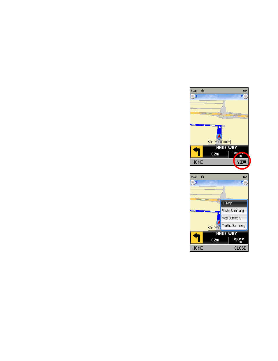 Navigation views | Telenav for T-Mobile Supported Devices: v5.2 for J2ME; Sony-Ericsson TM506 Users Guide User Manual | Page 28 / 58