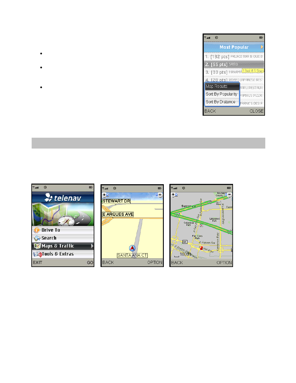 Maps & traffic menu | Telenav for T-Mobile Supported Devices: v5.2 for J2ME; Sony-Ericsson TM506 Users Guide User Manual | Page 40 / 58