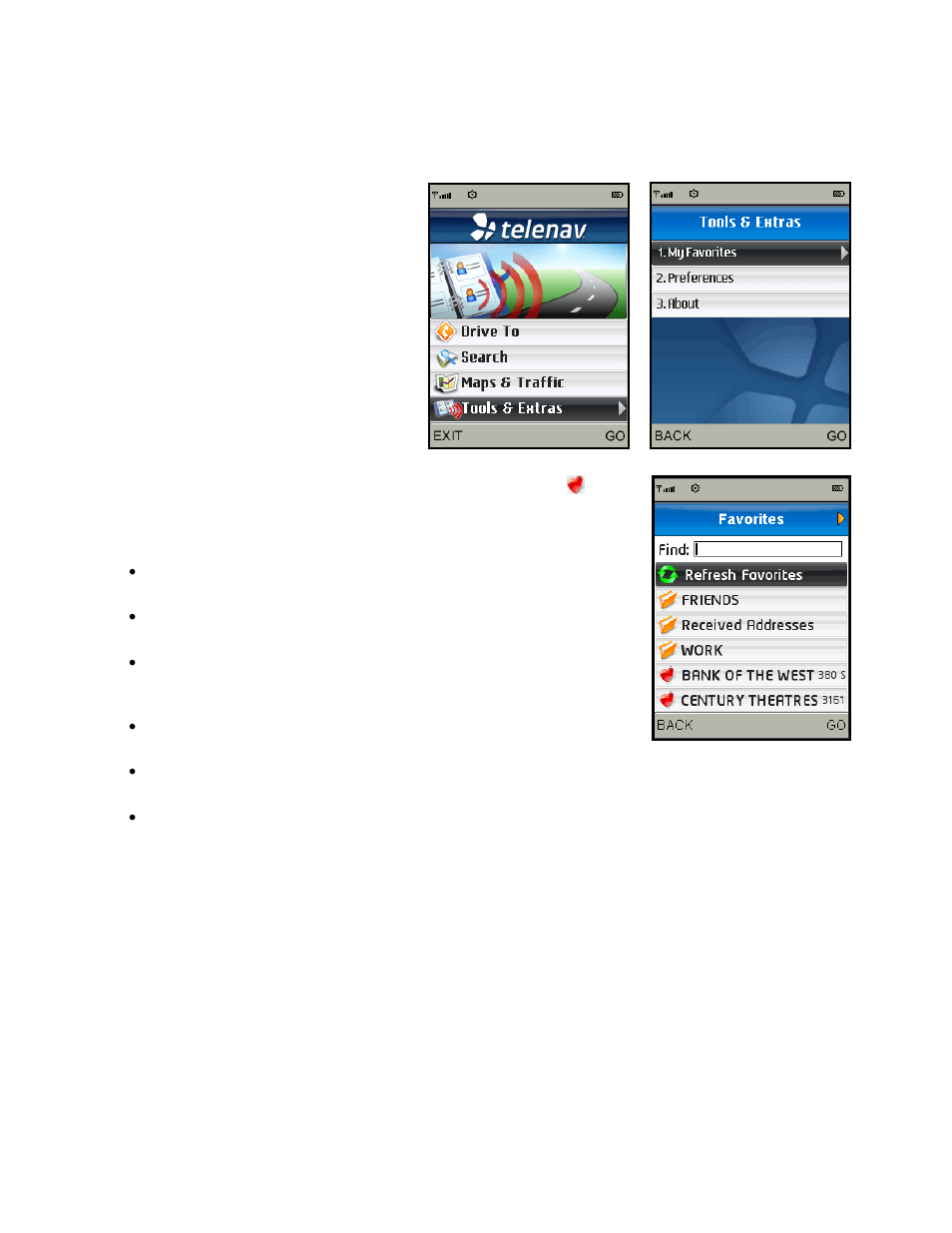 My favorites | Telenav for T-Mobile Supported Devices: v5.2 for J2ME; Sony-Ericsson TM506 Users Guide User Manual | Page 45 / 58