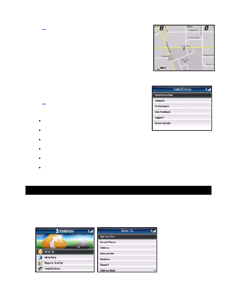 Tools/extras menu, Drive to menu | Telenav for T-Mobile Supported Devices: v5.1 for BlackBerry smartphones Users Guide User Manual | Page 13 / 51