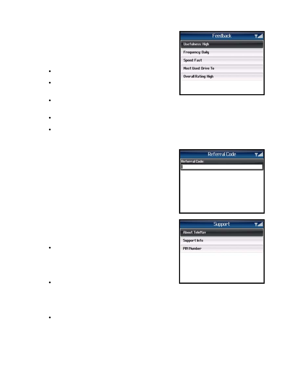 Give feedback, Referral, Support | Telenav for T-Mobile Supported Devices: v5.1 for BlackBerry smartphones Users Guide User Manual | Page 43 / 51