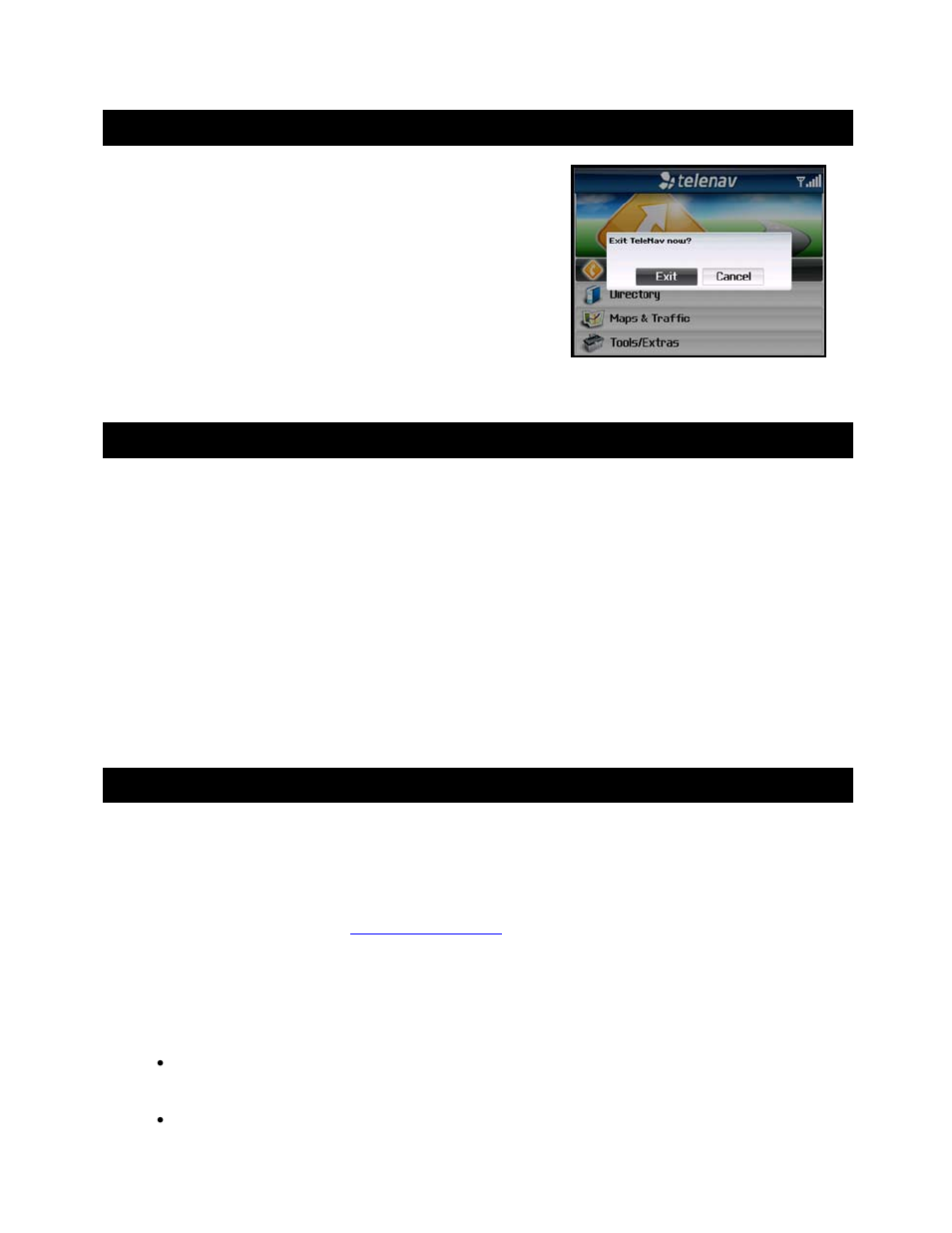 Exiting telenav gps navigator, Removing telenav gps navigator, The telenav website | Available without logging in | Telenav for T-Mobile Supported Devices: v5.1 for BlackBerry smartphones Users Guide User Manual | Page 46 / 51