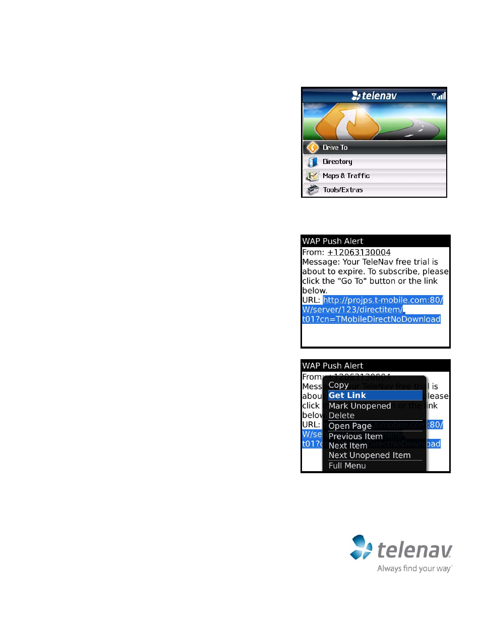 Day trial and subscription service, Quick-start guide for t-mobile blackberry | Telenav for T-Mobile Supported Devices: v5.1 for BlackBerry smartphones Quick Start Guide User Manual | Page 5 / 6