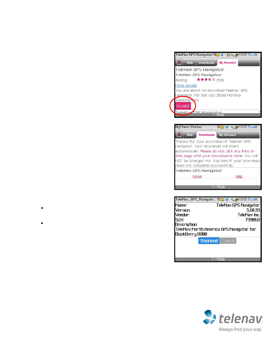 Quick-start guide for t-mobile blackberry | Telenav for T-Mobile Supported Devices: v5.1 for BlackBerry smartphones Quick Start Guide User Manual | Page 6 / 6